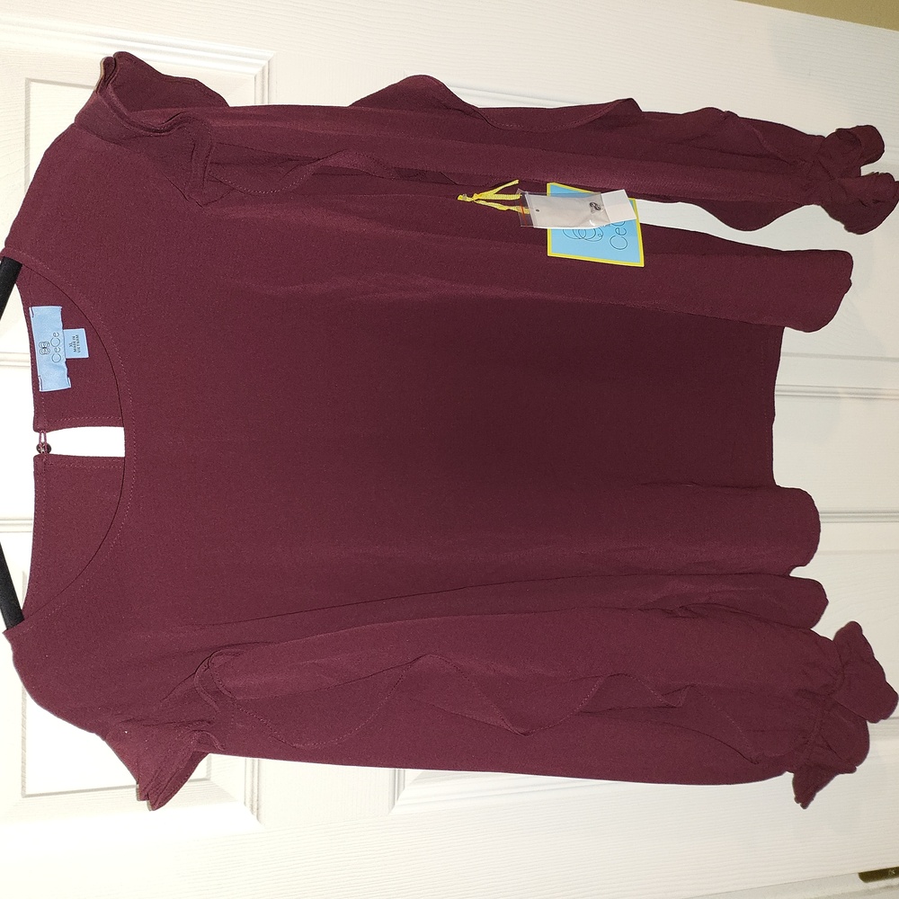 CeCe Deep Burgundy Ruffle Sleeve Blouse